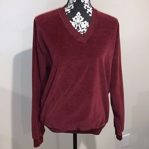 Vintage Campus Velour Large burgundy v-neck